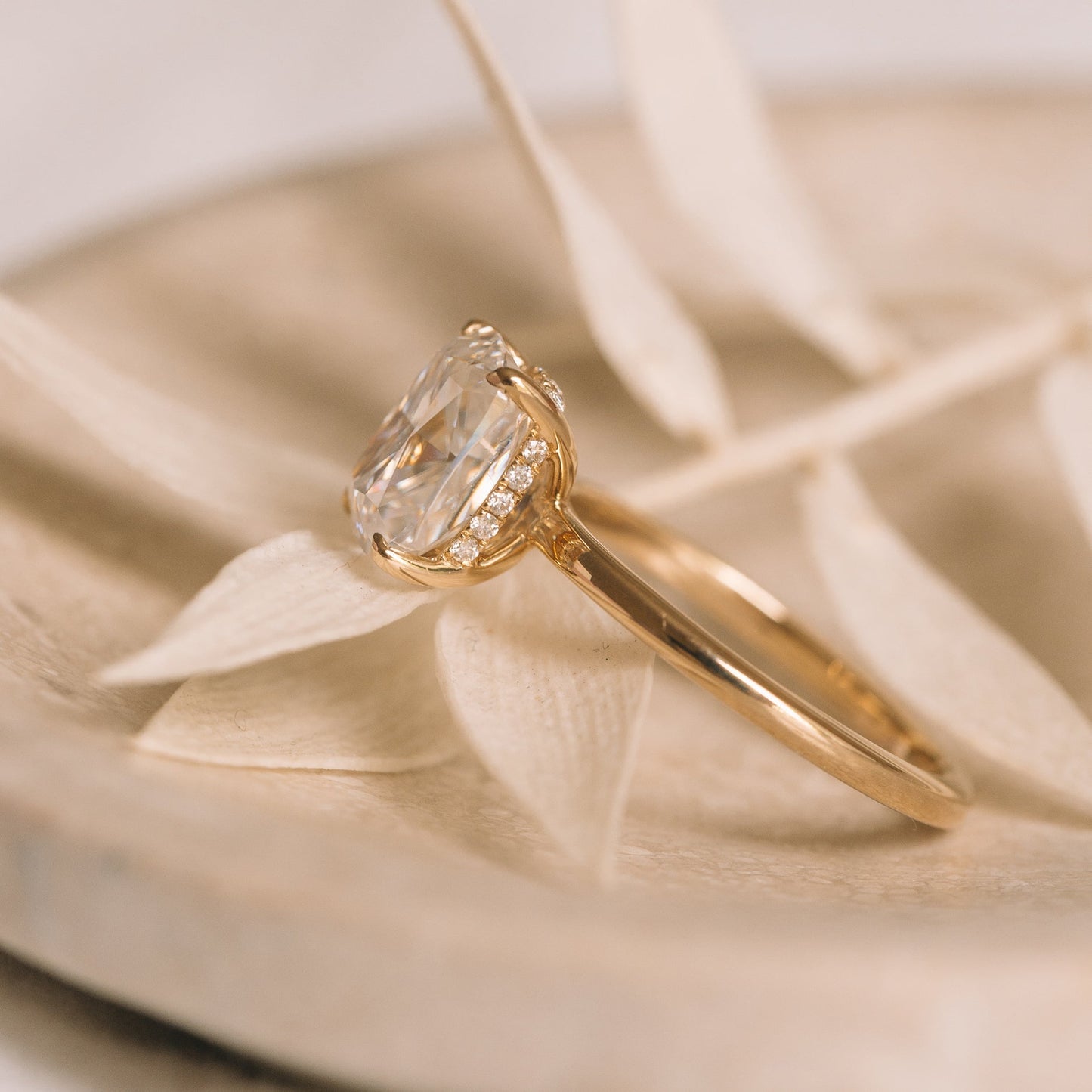 2.5 ct Cushion cut Hidden Halo Moissanite Engagement Ring