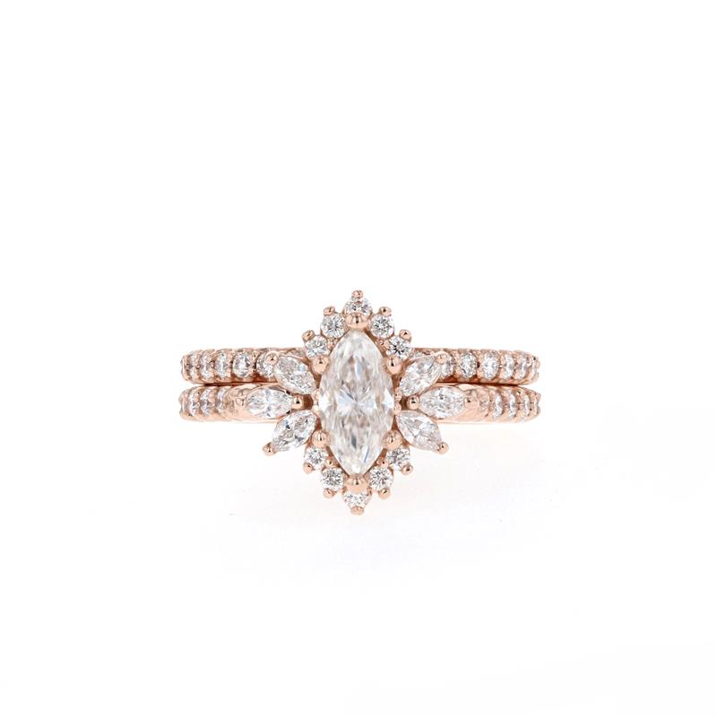0.75CT Marquise Moissanite Cluster Diamond Wedding Ring Set