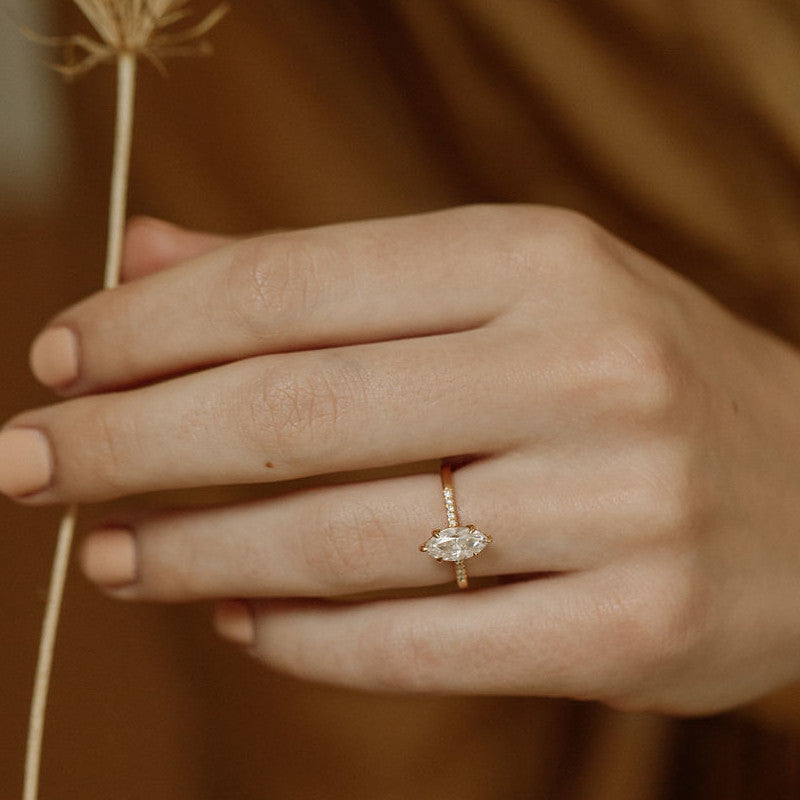 0.90 CT Marquise Moissanite Pave Setting Engagement Ring
