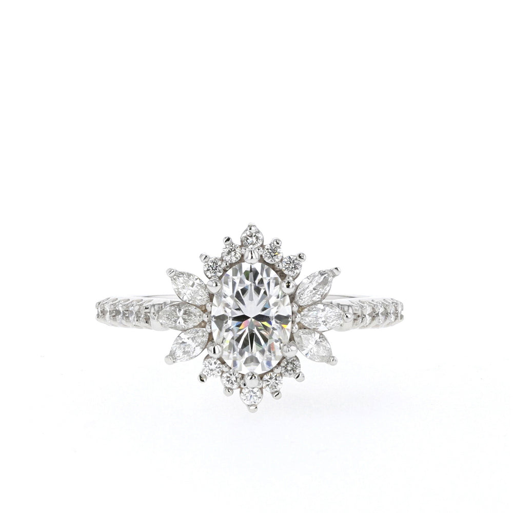 1.20CT Oval Cut Cluster Moissanite Diamond Engagement Ring