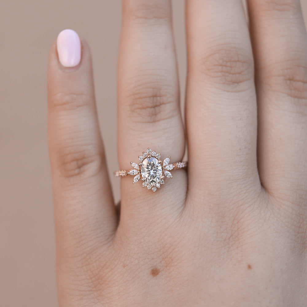 1.20CT Oval Cut Cluster Moissanite Diamond Engagement Ring