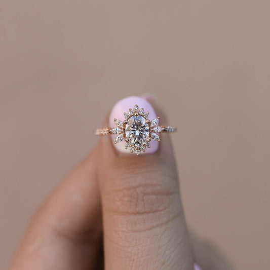 1.20CT Oval Cut Cluster Moissanite Diamond Engagement Ring