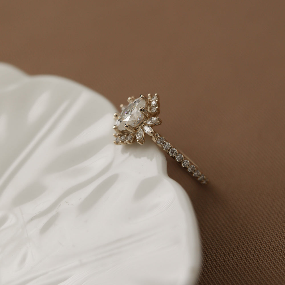 1.20CT Oval Cut Cluster Moissanite Diamond Engagement Ring