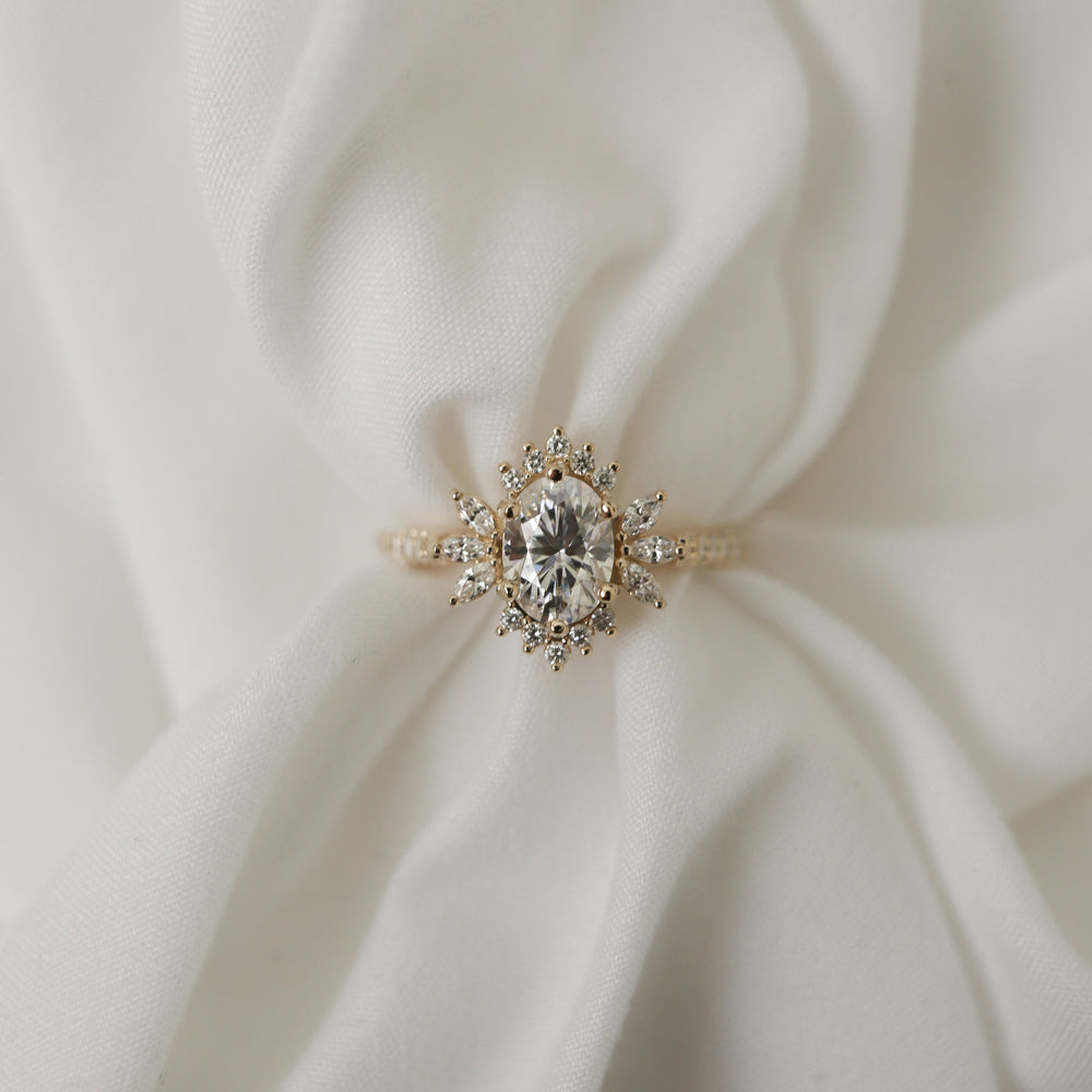 1.20CT Oval Cut Cluster Moissanite Diamond Engagement Ring