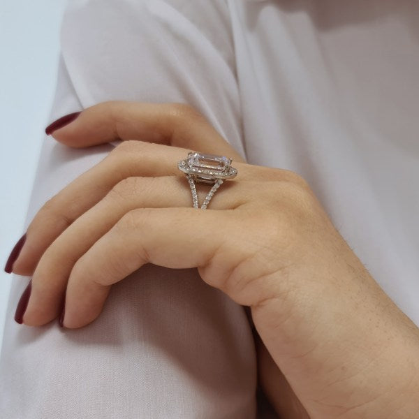 7.2CT Emerald Cut Diamond Halo Moissanite Engagement Ring