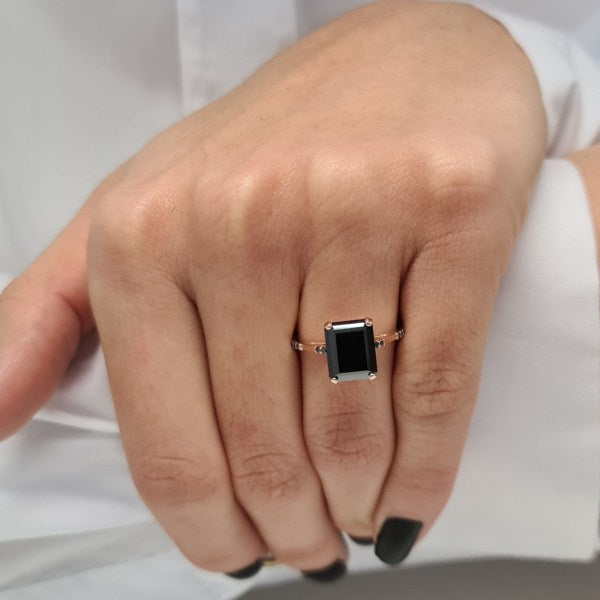 3.9CT Emerald cut Black Diamond Moissanite Engagement Ring