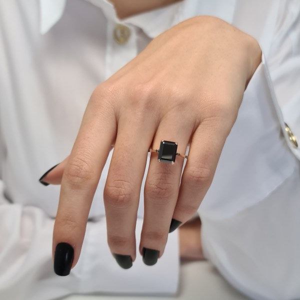 3.9CT Emerald cut Black Diamond Moissanite Engagement Ring