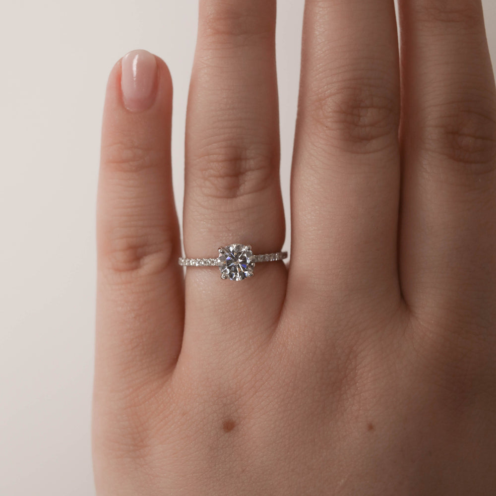 1.30CT Round Moissanite Hidden Halo Diamond Engagement Ring
