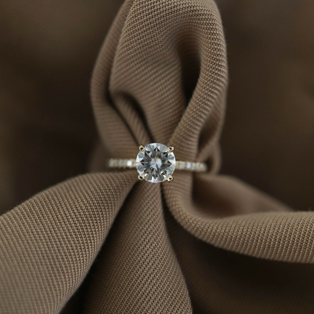 1.30CT Round Moissanite Hidden Halo Diamond Engagement Ring