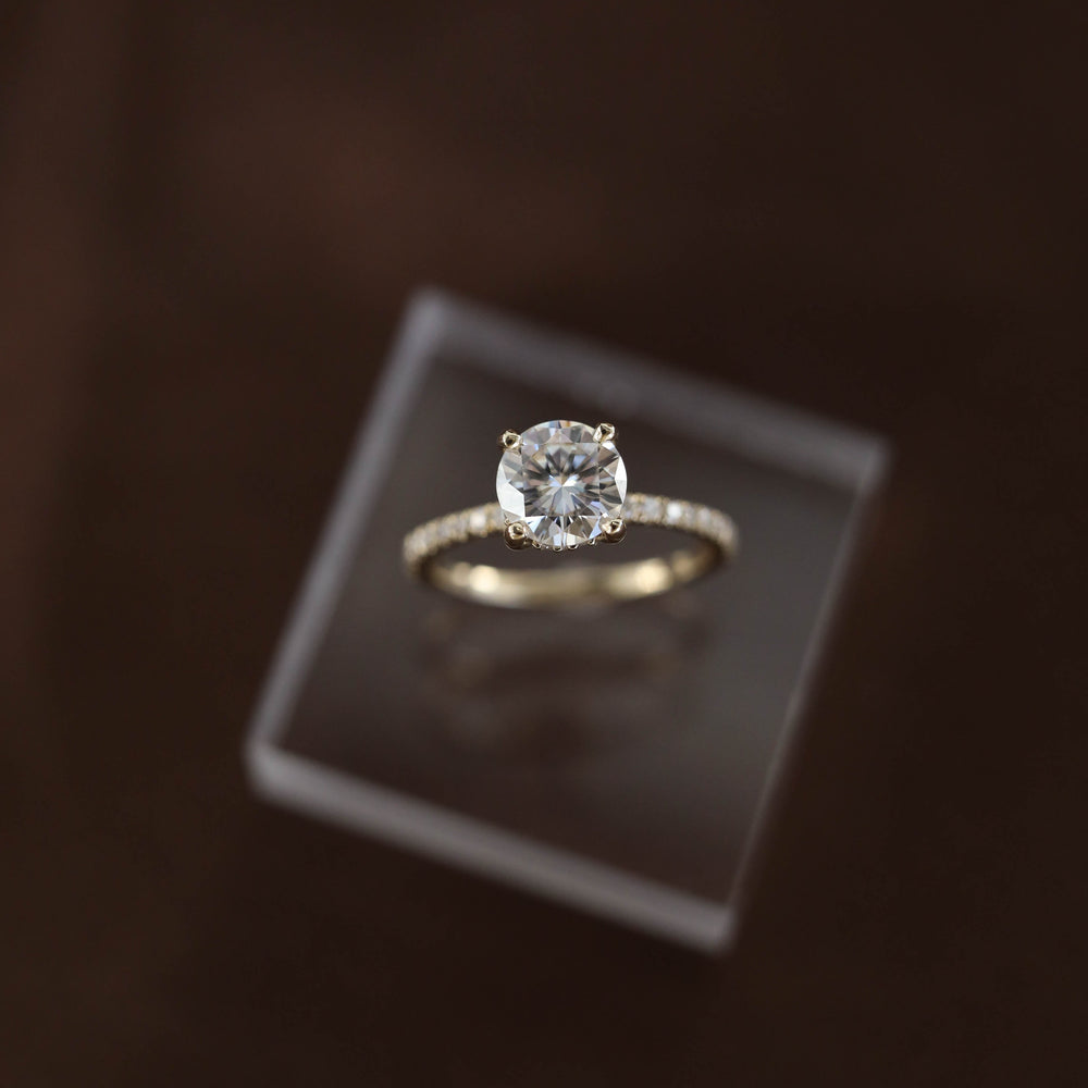 1.30CT Round Moissanite Hidden Halo Diamond Engagement Ring