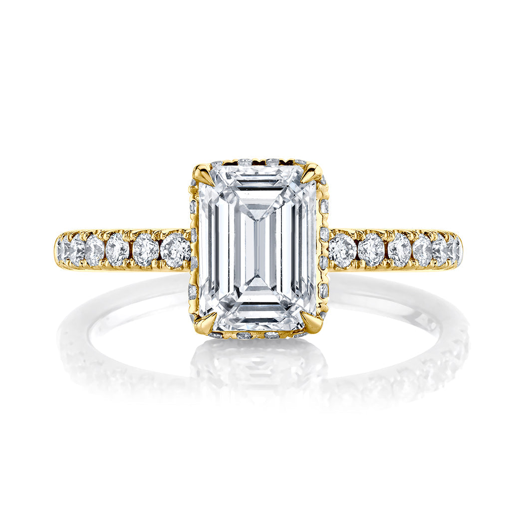 1.51ct Emerald Cut Moissanite Diamond Hidden Halo Engagement Ring