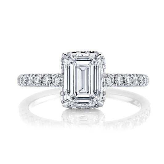 1.51ct Emerald Cut Moissanite Diamond Hidden Halo Engagement Ring
