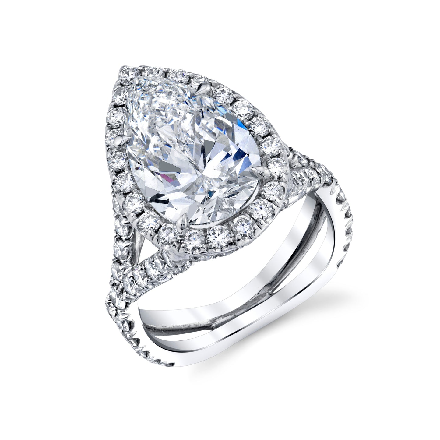 4.01ct Pear Cut Split Shank Moissanite Halo Diamond Engagement Ring