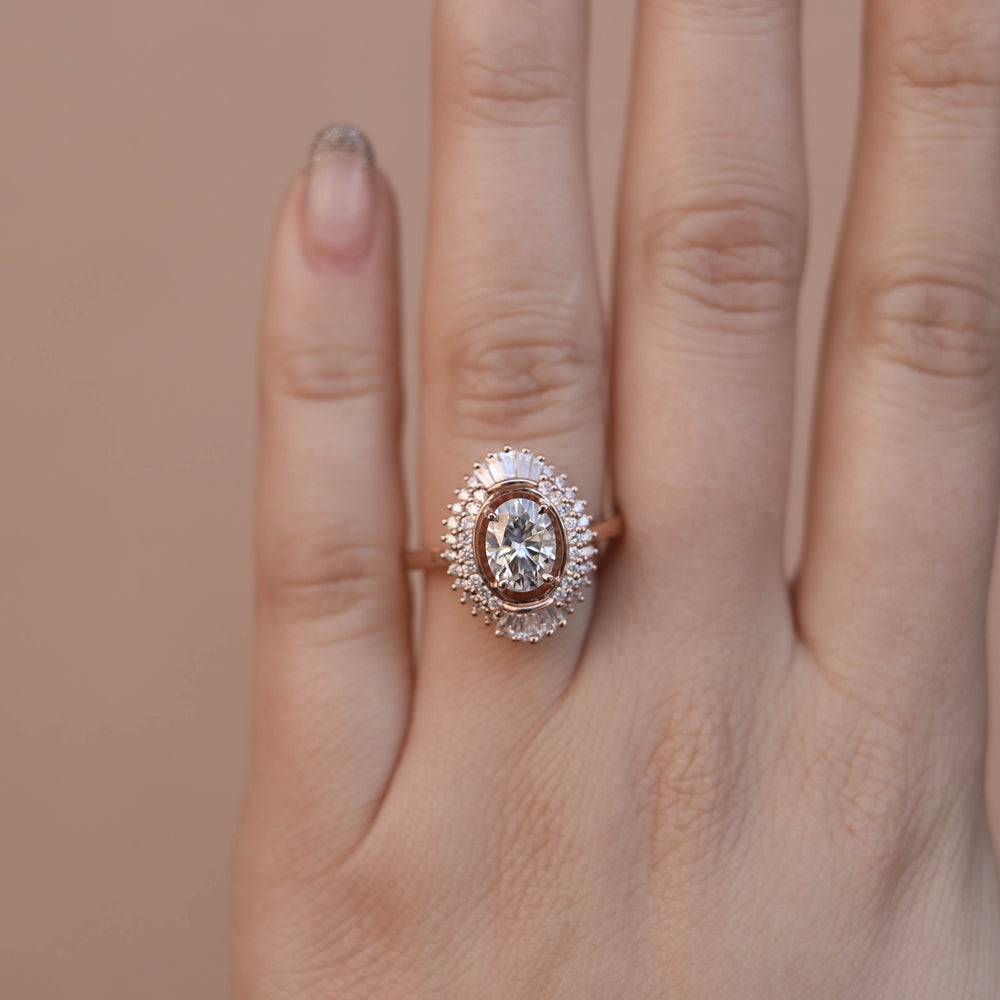 1.70CT Oval Cut Cluster Moissanite Diamond Engagement Ring