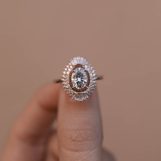 1.70CT Oval Cut Cluster Moissanite Diamond Engagement Ring