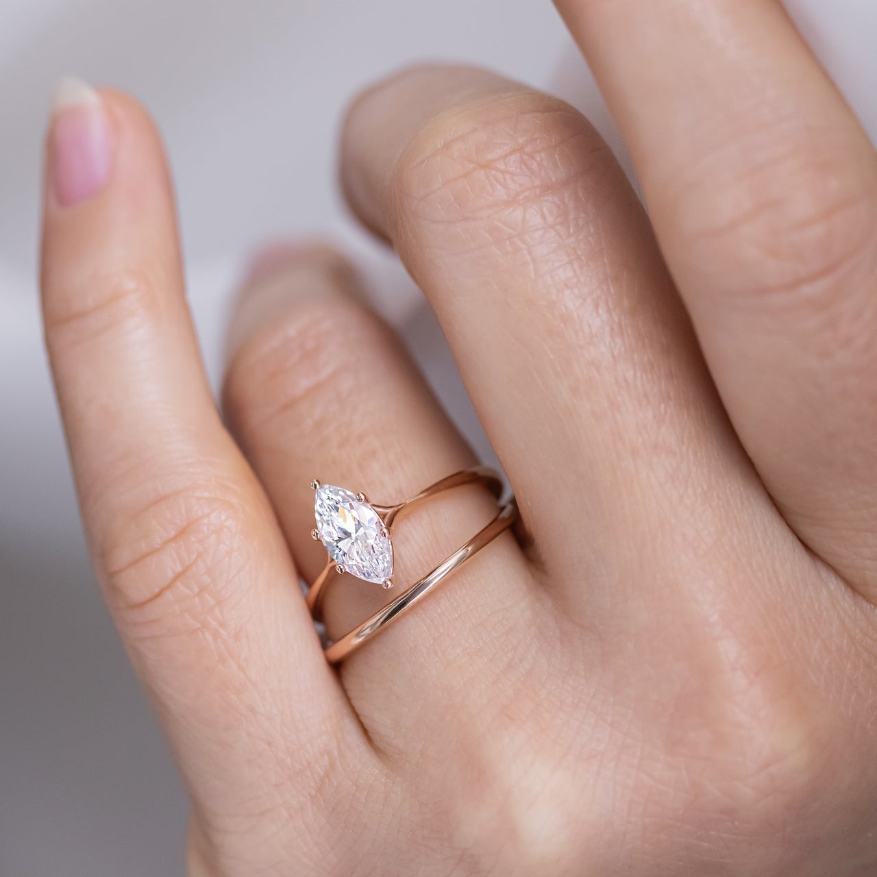 1.0CT Marquise Cut Split Shank Moissanite Six Prong Diamond Engagement Ring