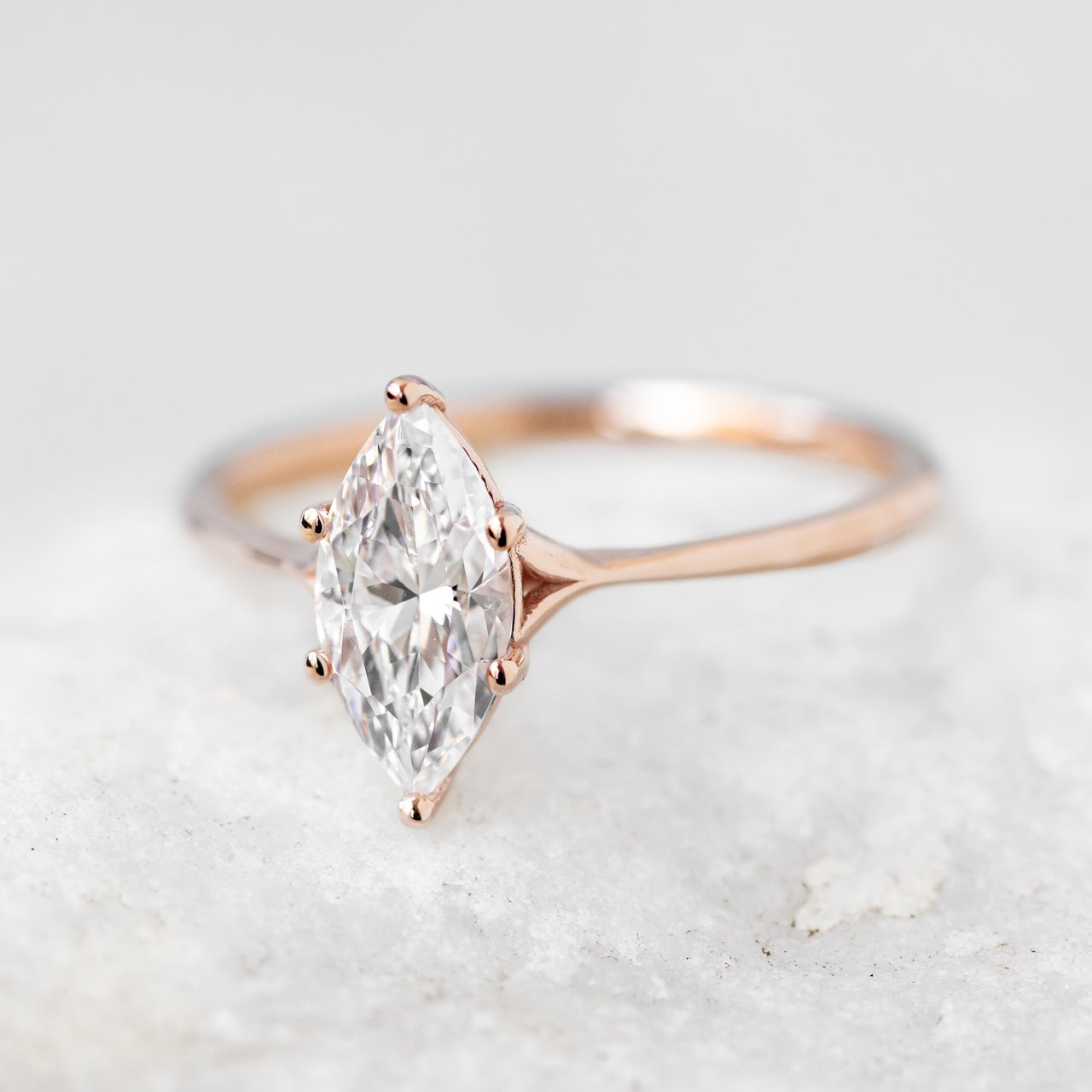 1.0CT Marquise Cut Split Shank Moissanite Six Prong Diamond Engagement Ring
