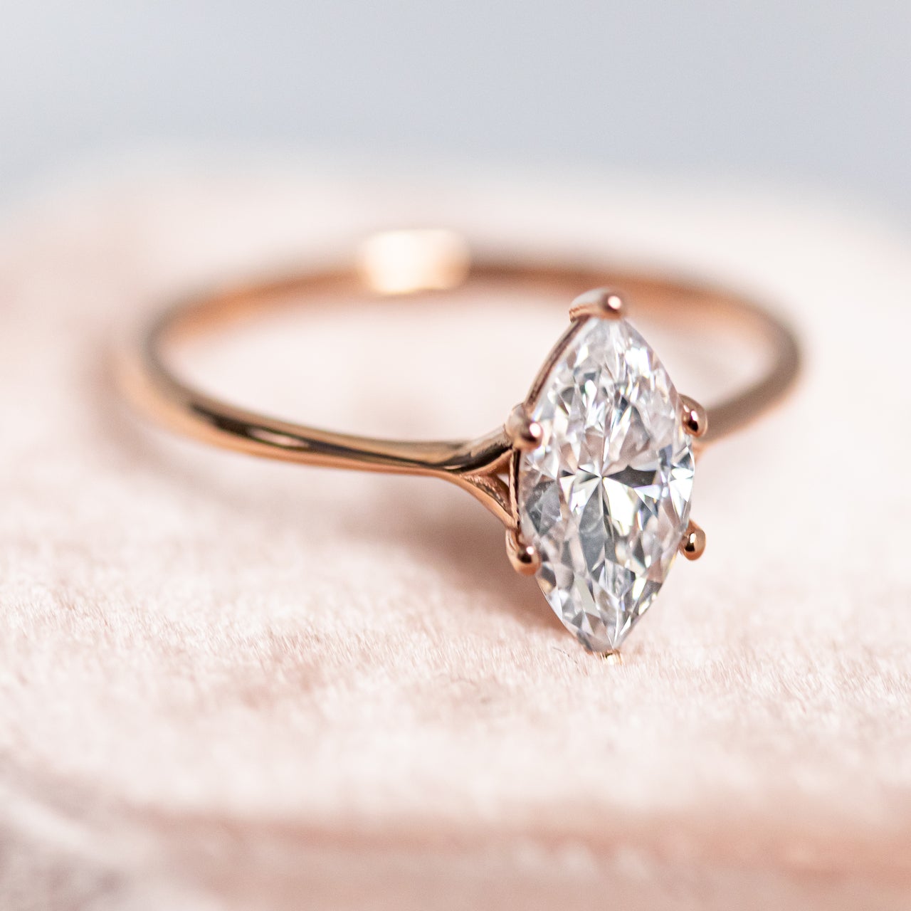 1.0CT Marquise Cut Split Shank Moissanite Six Prong Diamond Engagement Ring
