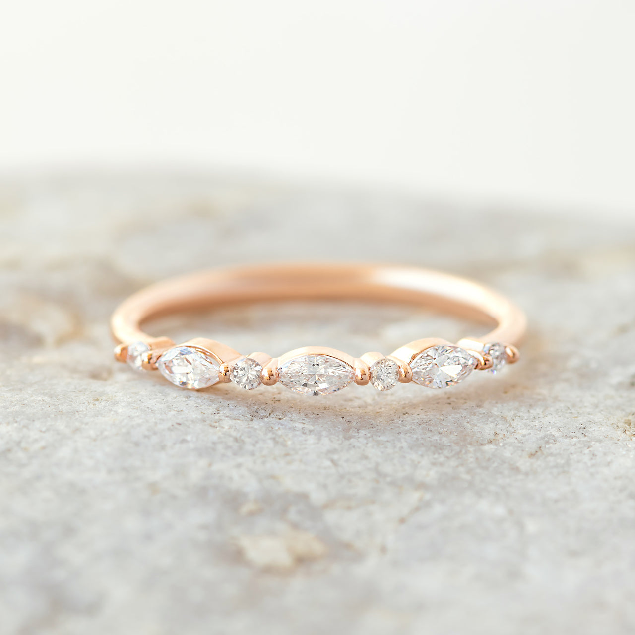 Marquise and Round Cut Half Eternity Wedding Band