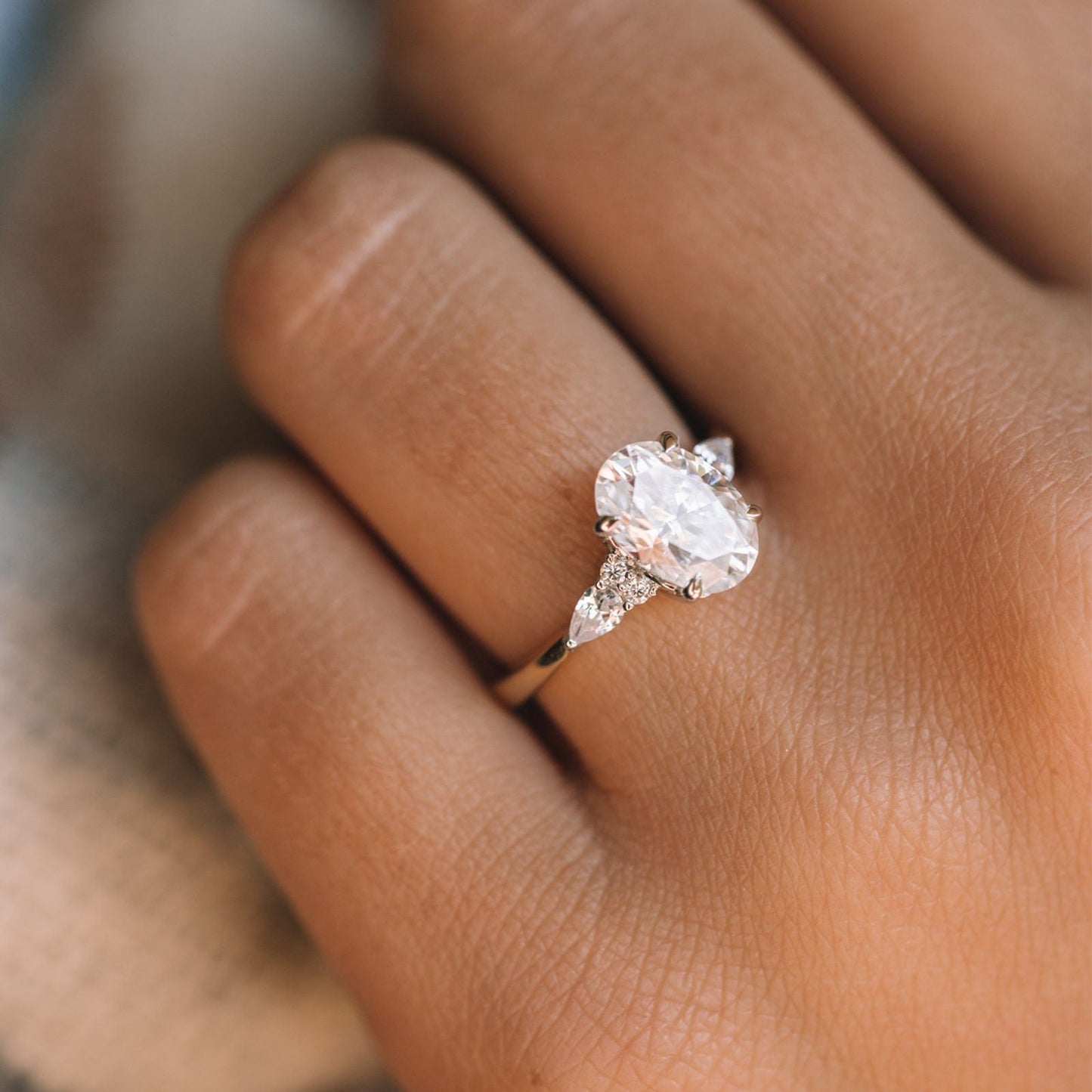 3.0CT Oval Cut Three Stone Moissanite Engagement Ring in 14K White Gold