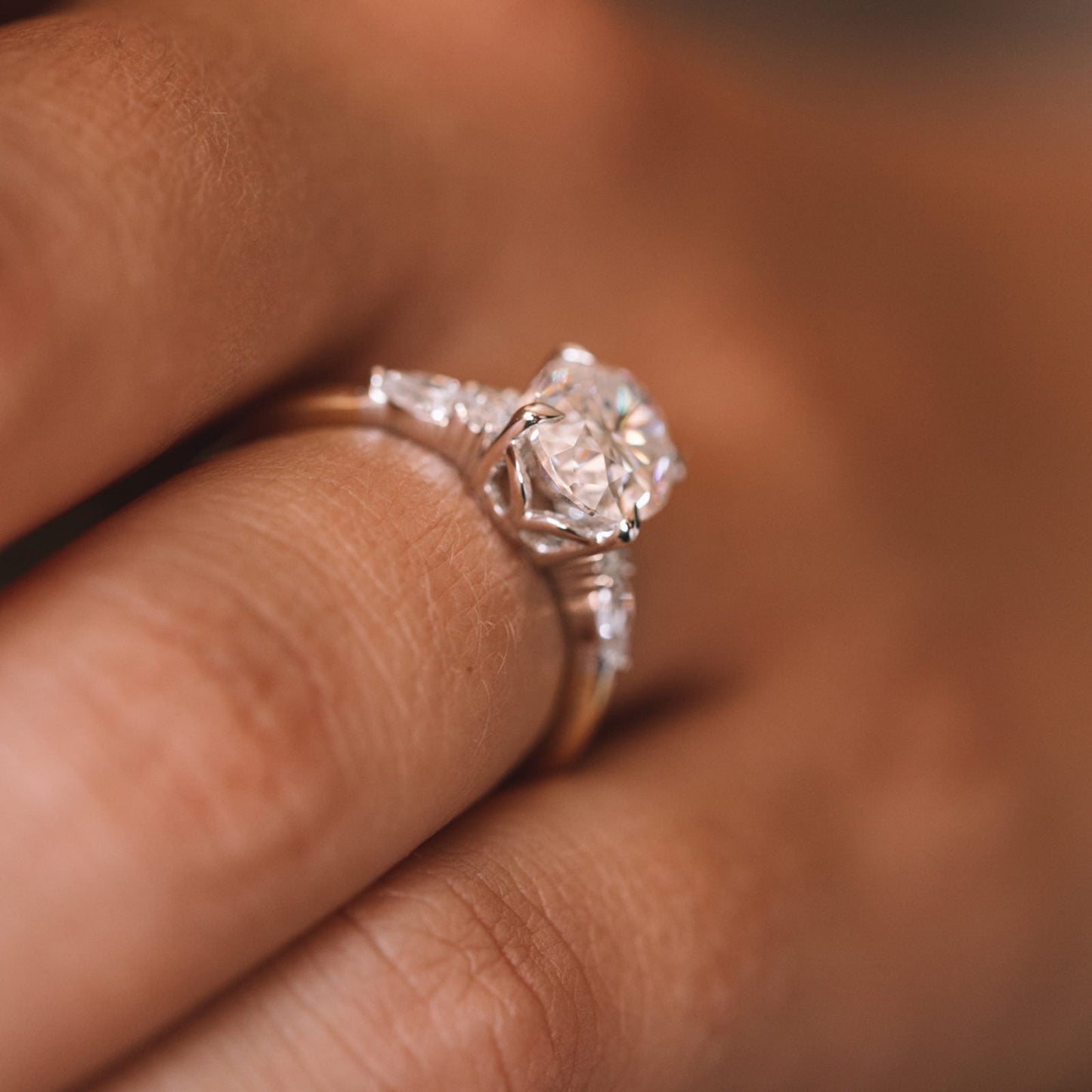 3.0CT Oval Cut Three Stone Moissanite Engagement Ring in 14K White Gold
