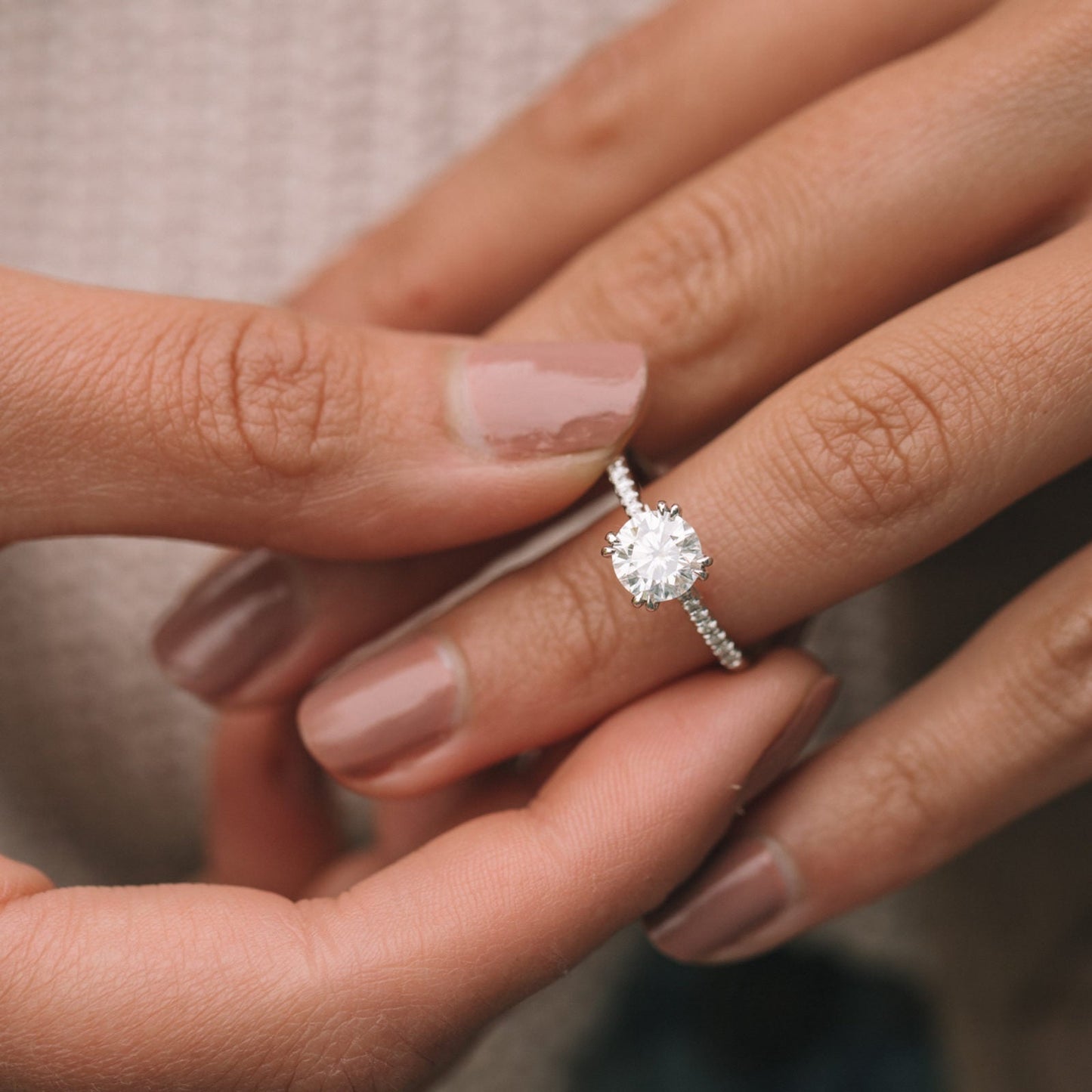 1.25 ct Round cut Hidden Halo Moissanite Engagement Ring