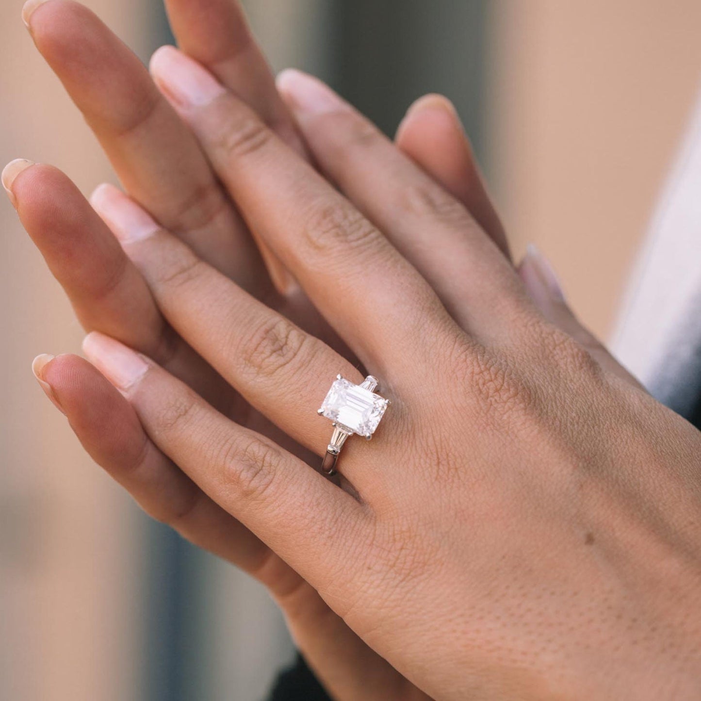 4.4 ct Emerald cut Moissanite Engagement Ring