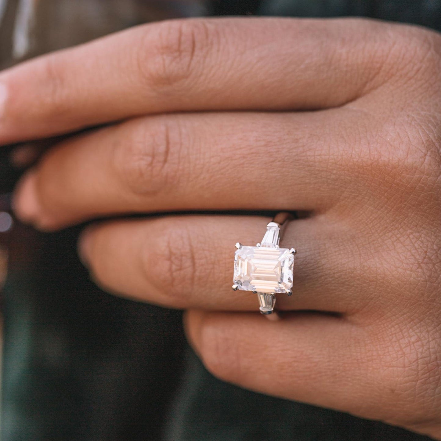 4.4 ct Emerald cut Moissanite Engagement Ring