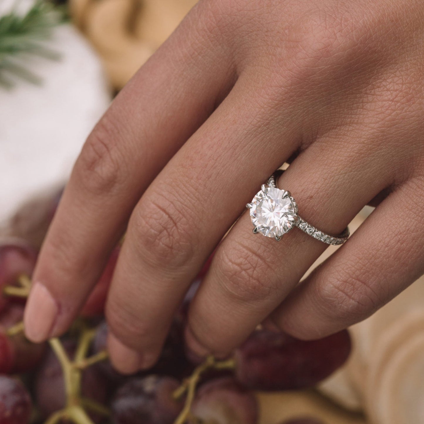 3.20 ct Round cut Hidden Halo Moissanite Engagement Ring