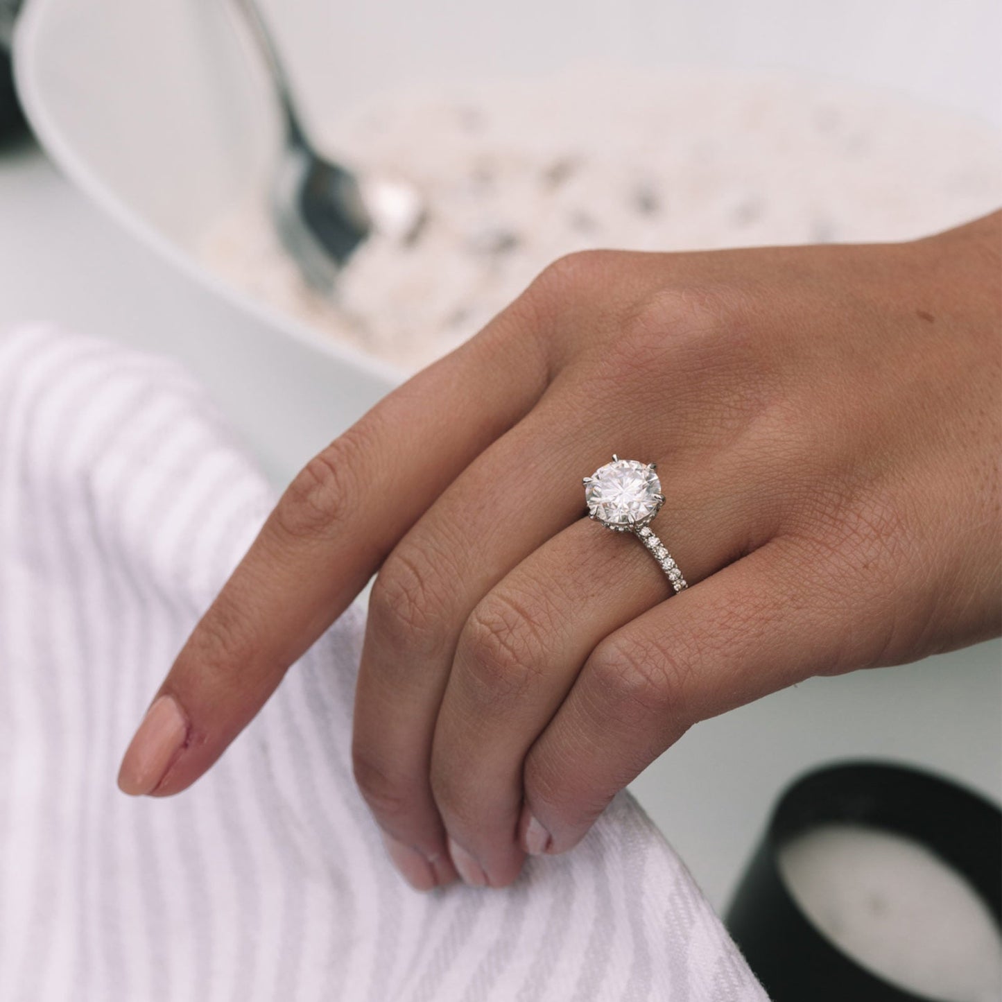 3.20 ct Round cut Hidden Halo Moissanite Engagement Ring