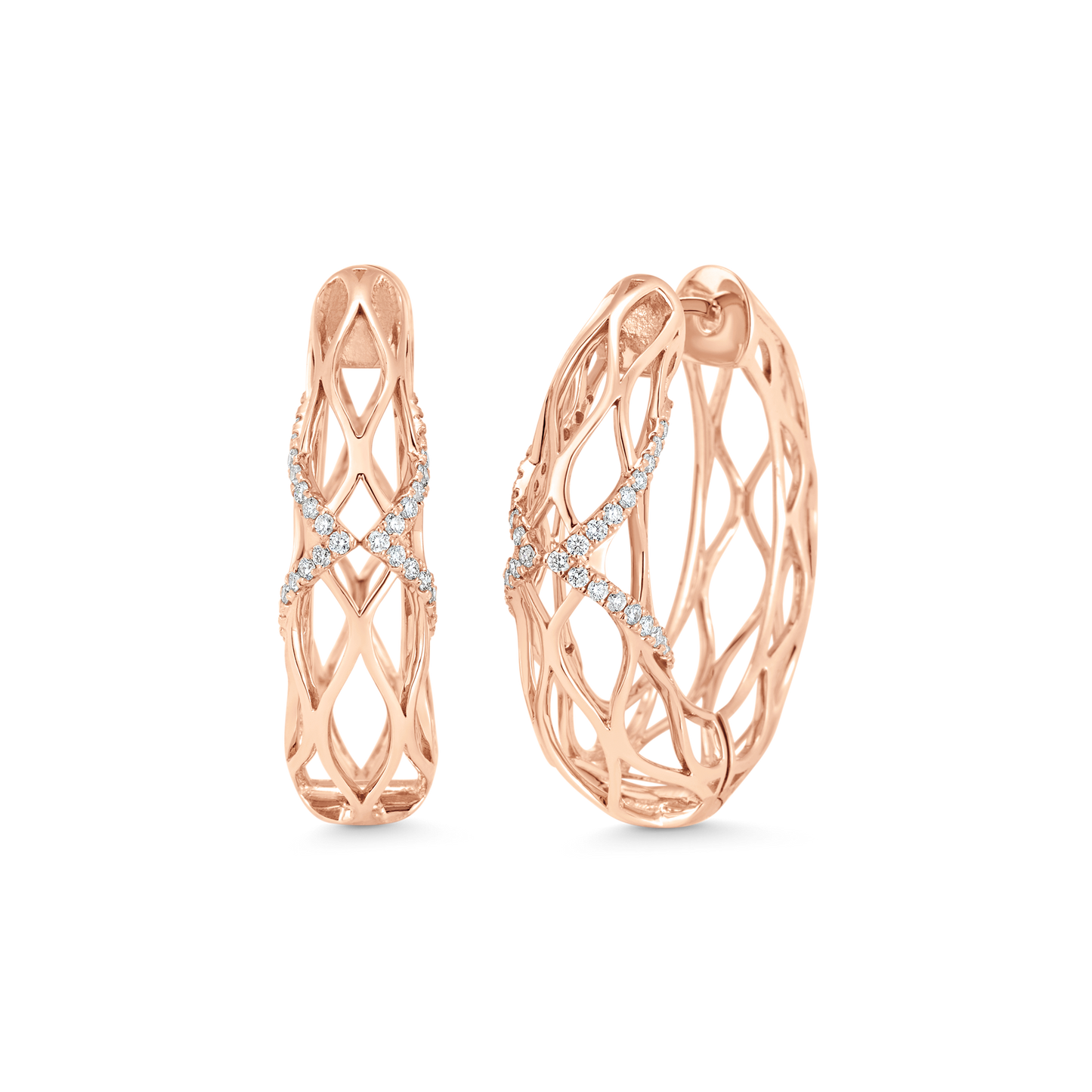 0.53 TCW Round Moissanite Diamond Dentelle Hoops Earrings
