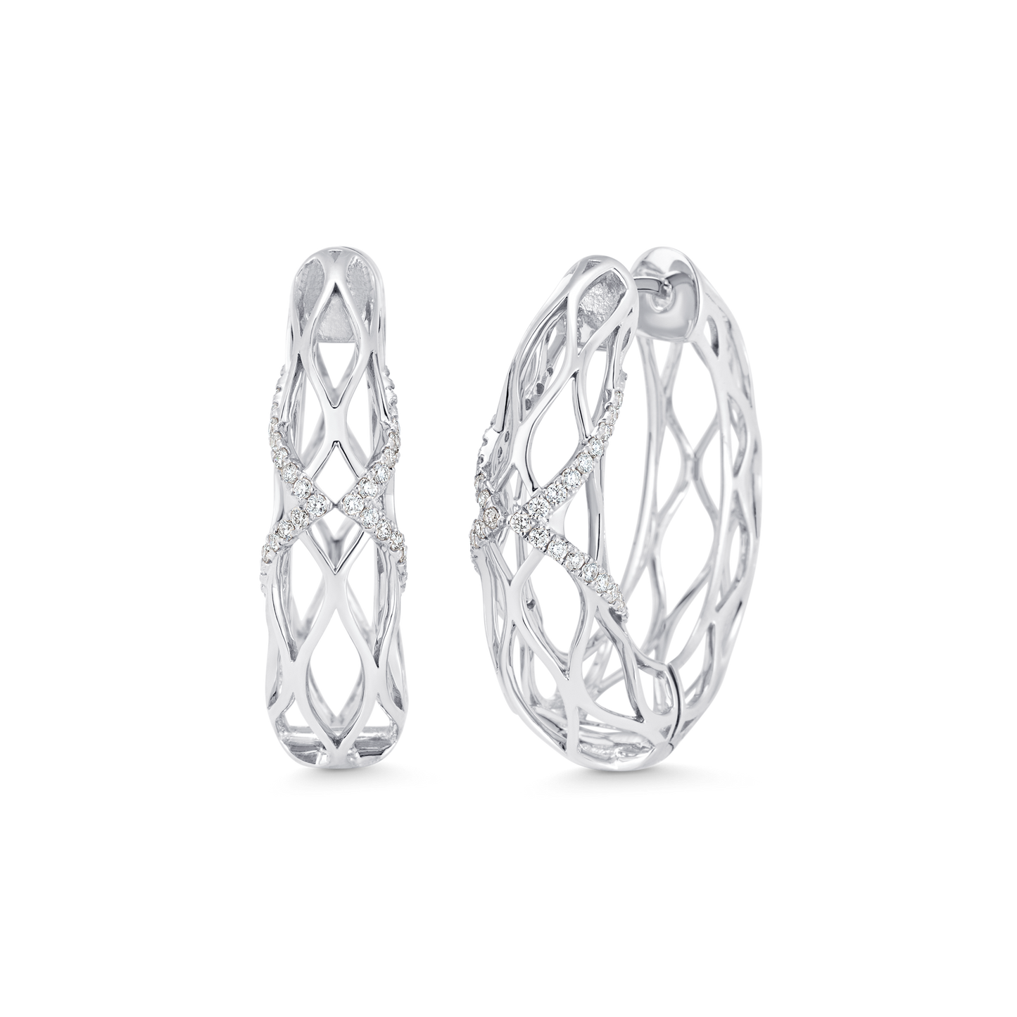0.53 TCW Round Moissanite Diamond Dentelle Hoops Earrings