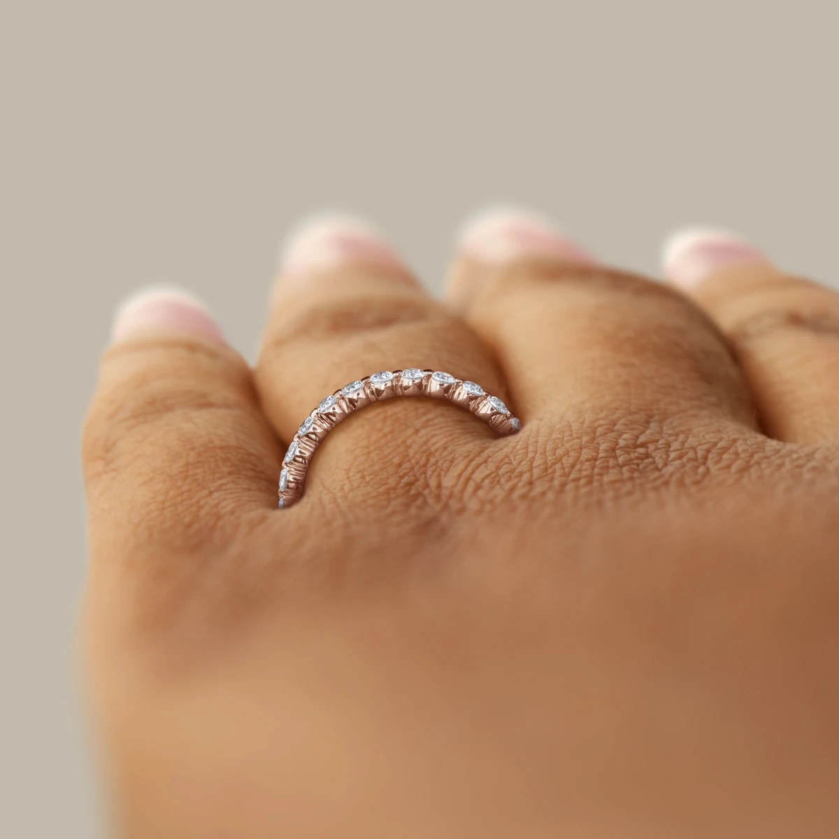 Round Cut Shared Prong Semi Eternity Wedding Band For Women