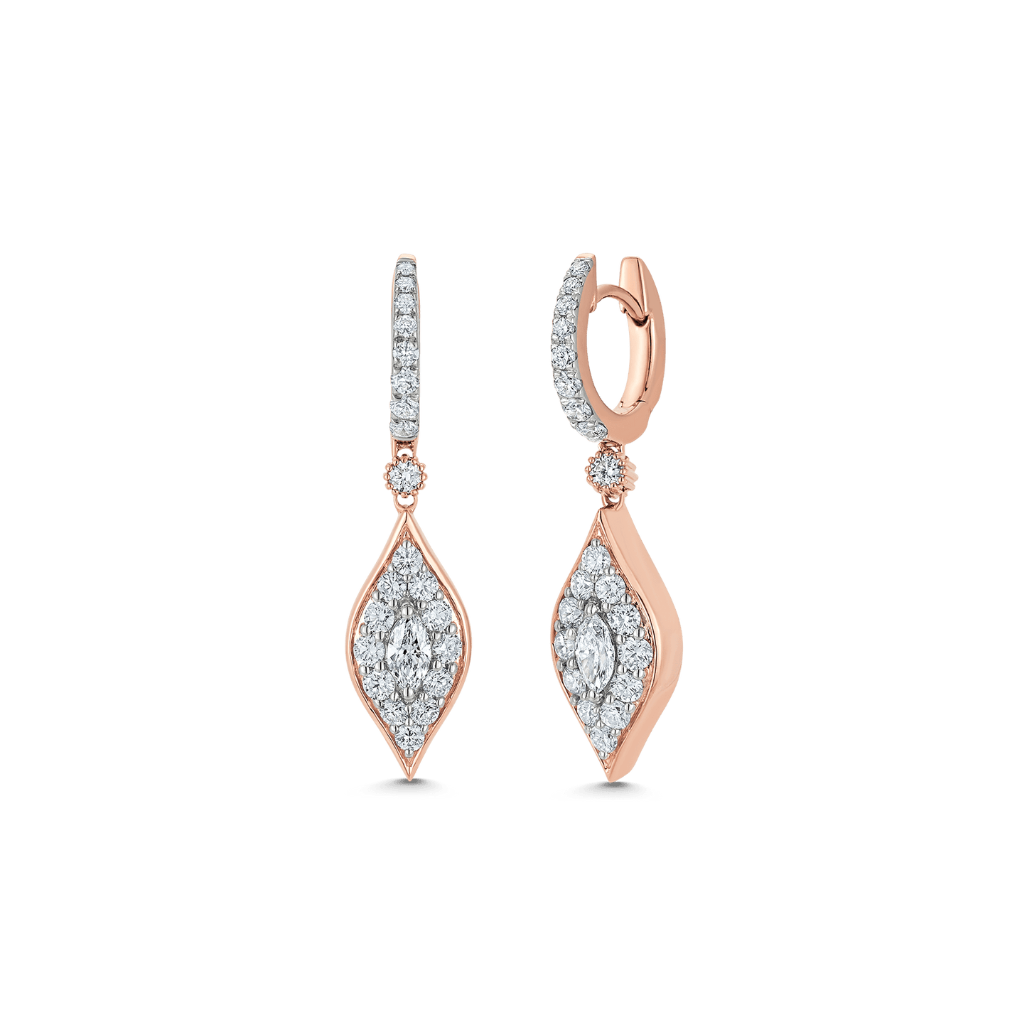 1.20 TCW Round & Marquise Moissanite Diamond Drop Pave Earrings