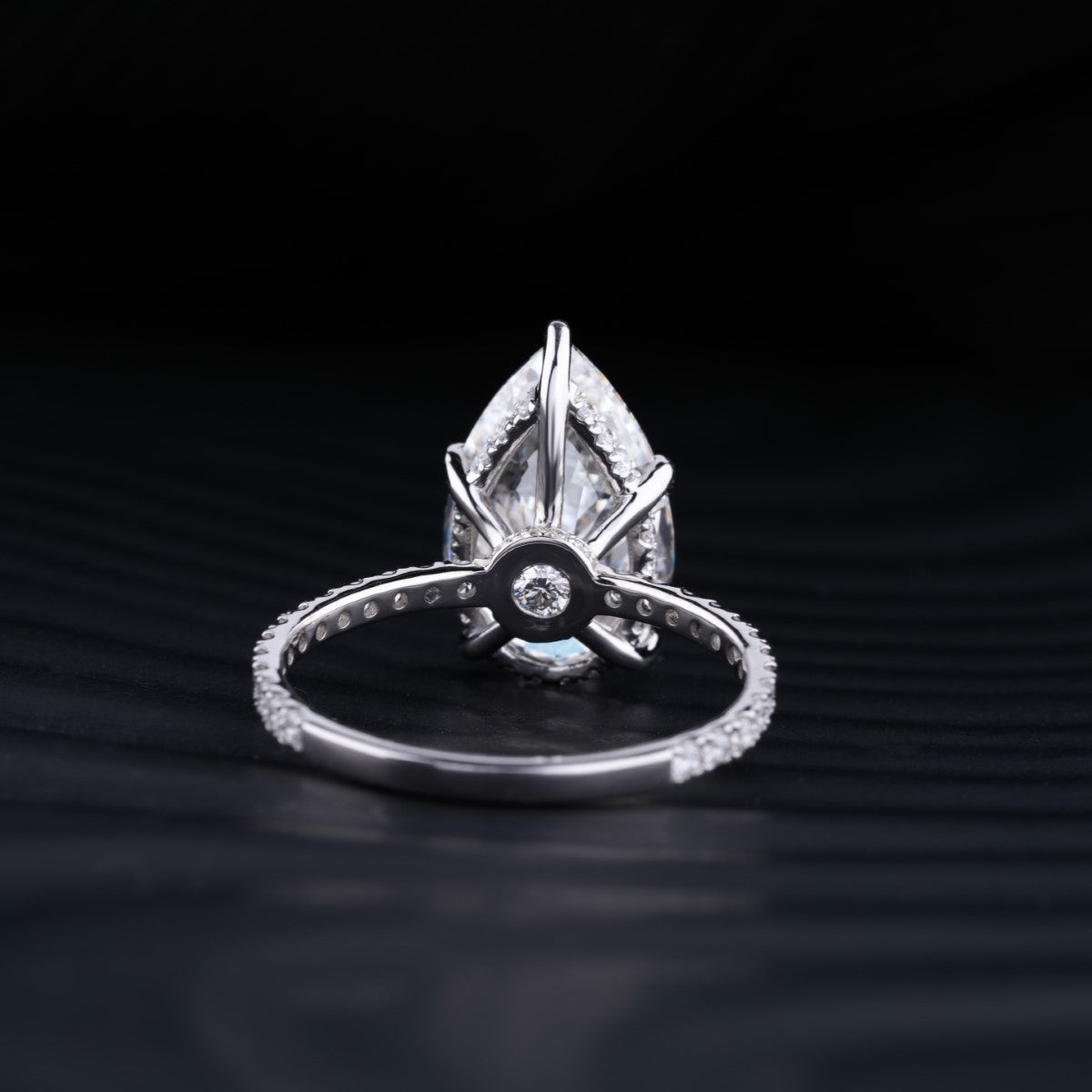 2.0 CT Pear Cut Hidden Halo Moissanite Diamond Pave Engagement Ring