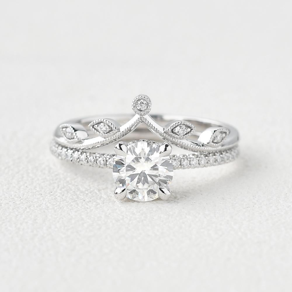 1.28CT Round Brilliant Cut Moissanite Bridal Engagement Ring with Curved Band