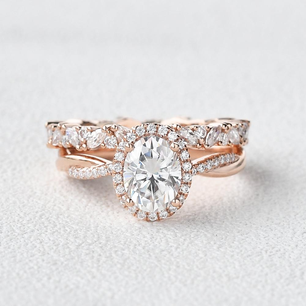 1.86CT Oval Cut Infinity Shank Moissanite Engagement Ring Set with Full Eternity Band