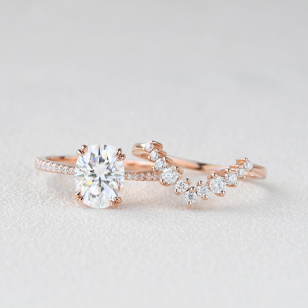 1.86CT Oval Cut Solitaire Moissanite Double Claw Bridal Engagement Ring Set
