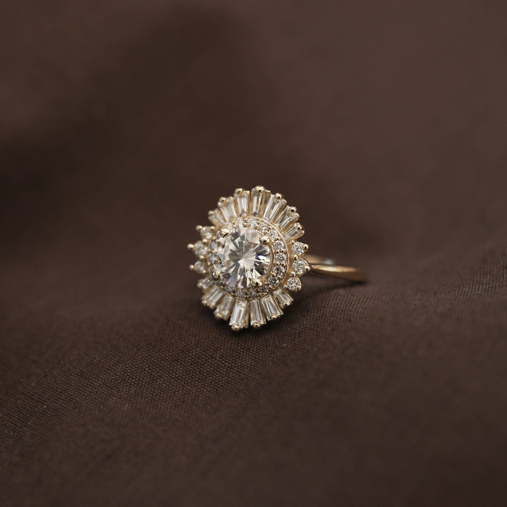 1.0CT Round Moissanite Halo Cluster Diamond Engagement Ring