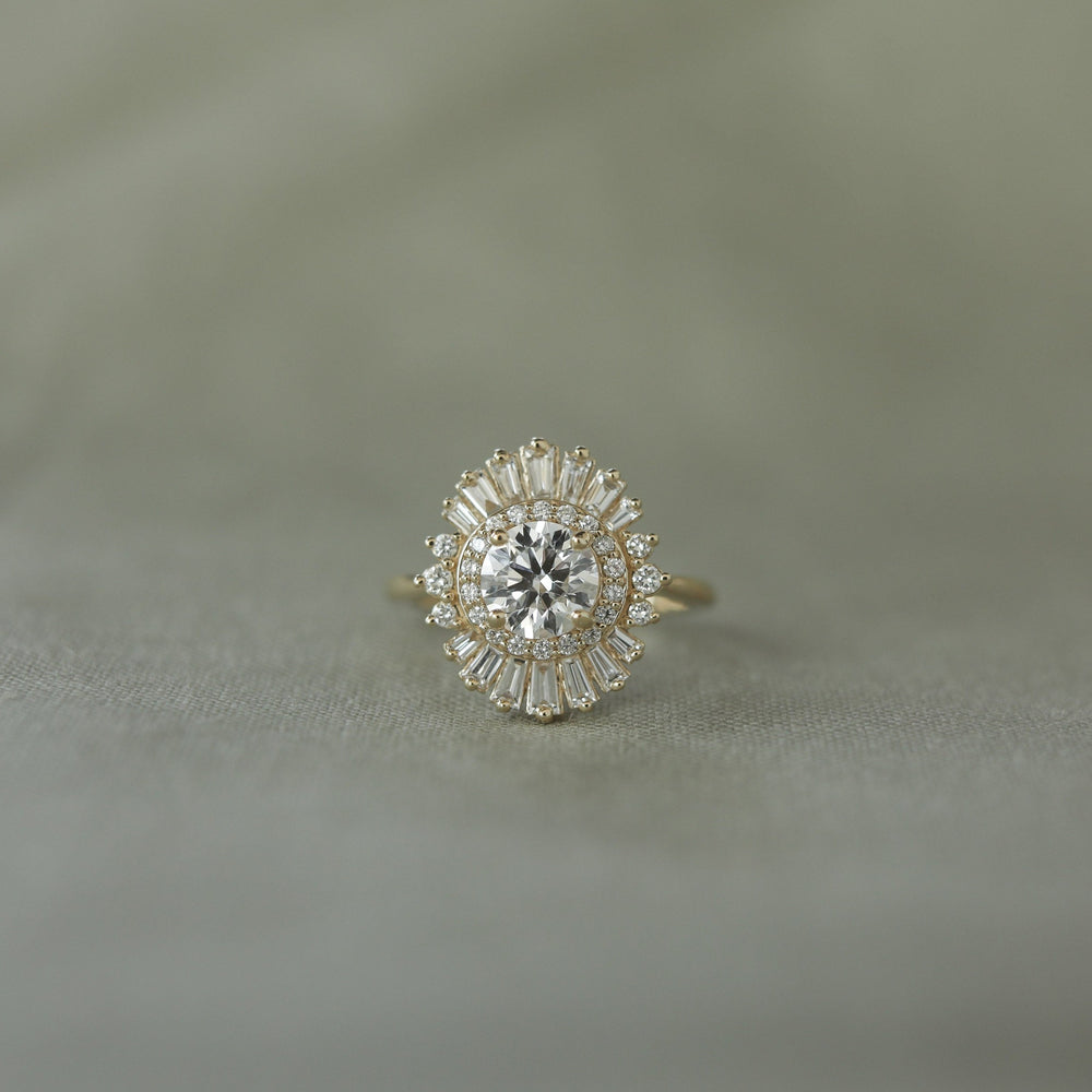 1.0CT Round Moissanite Halo Cluster Diamond Engagement Ring