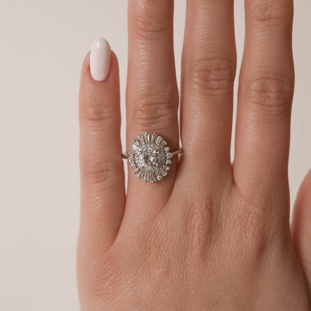 1.0CT Round Moissanite Halo Cluster Diamond Engagement Ring