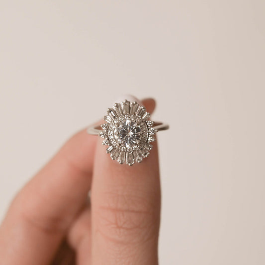 1.0CT Round Moissanite Halo Cluster Diamond Engagement Ring