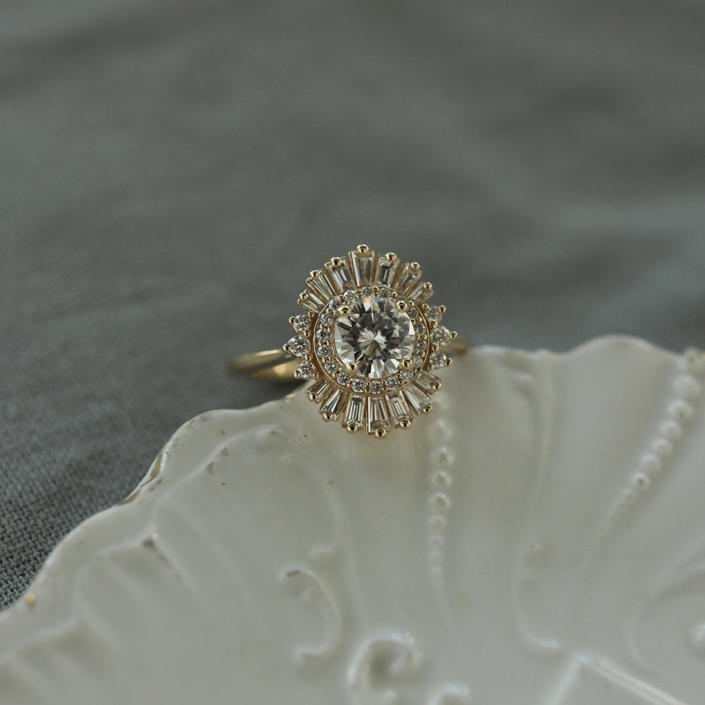 1.0CT Round Moissanite Halo Cluster Diamond Engagement Ring