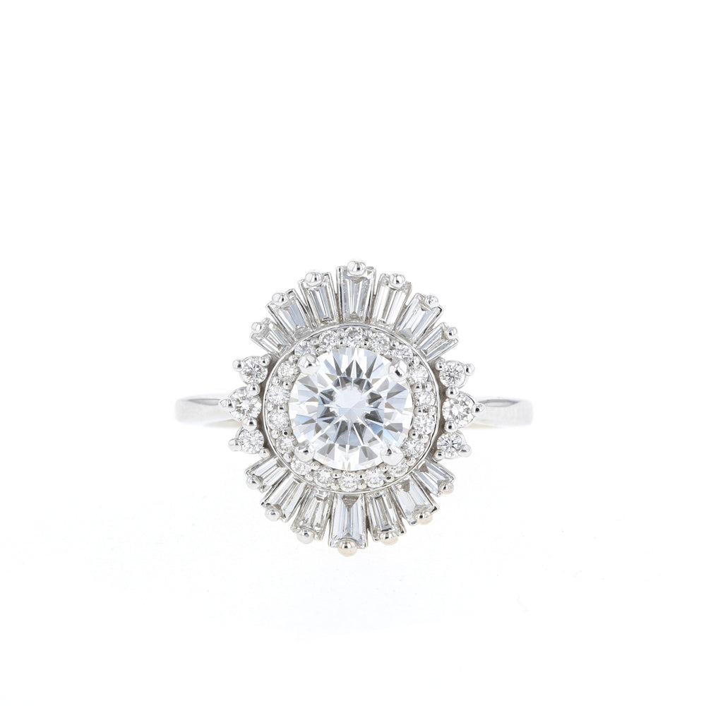 1.0CT Round Moissanite Halo Cluster Diamond Engagement Ring