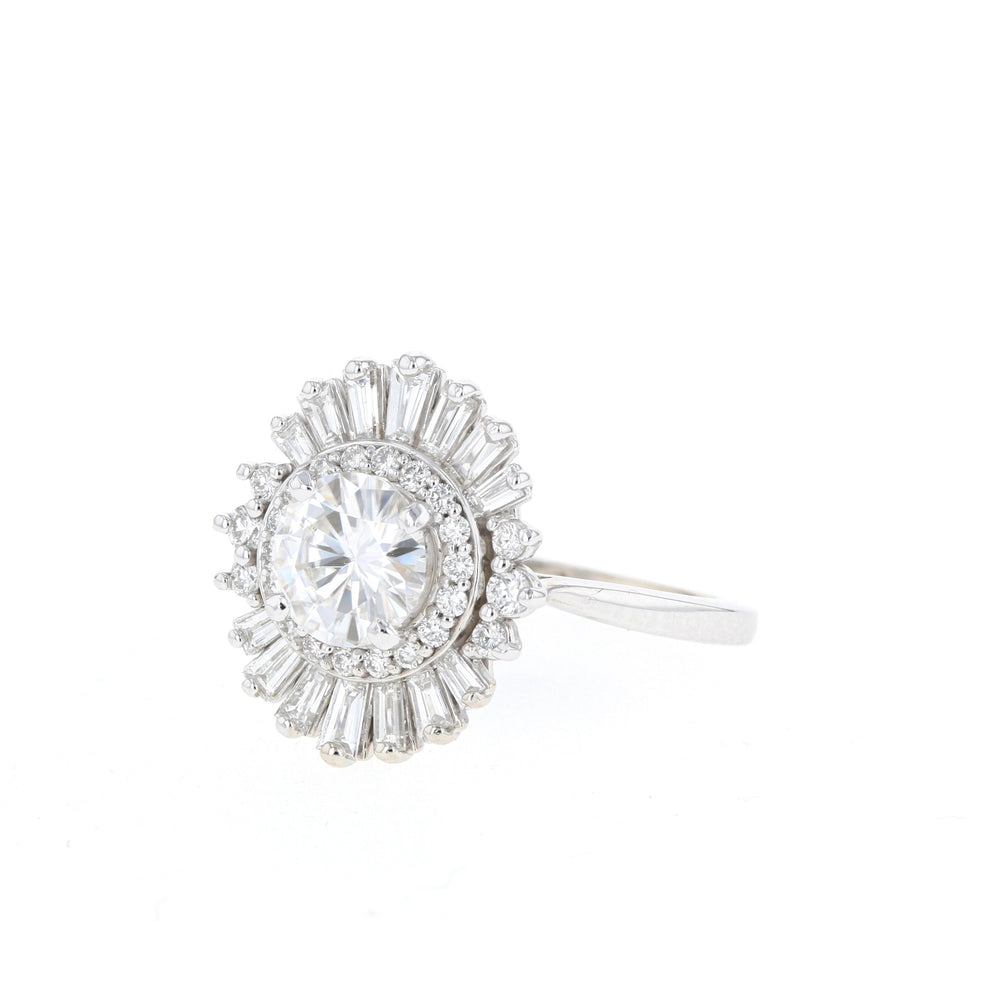 1.0CT Round Moissanite Halo Cluster Diamond Engagement Ring