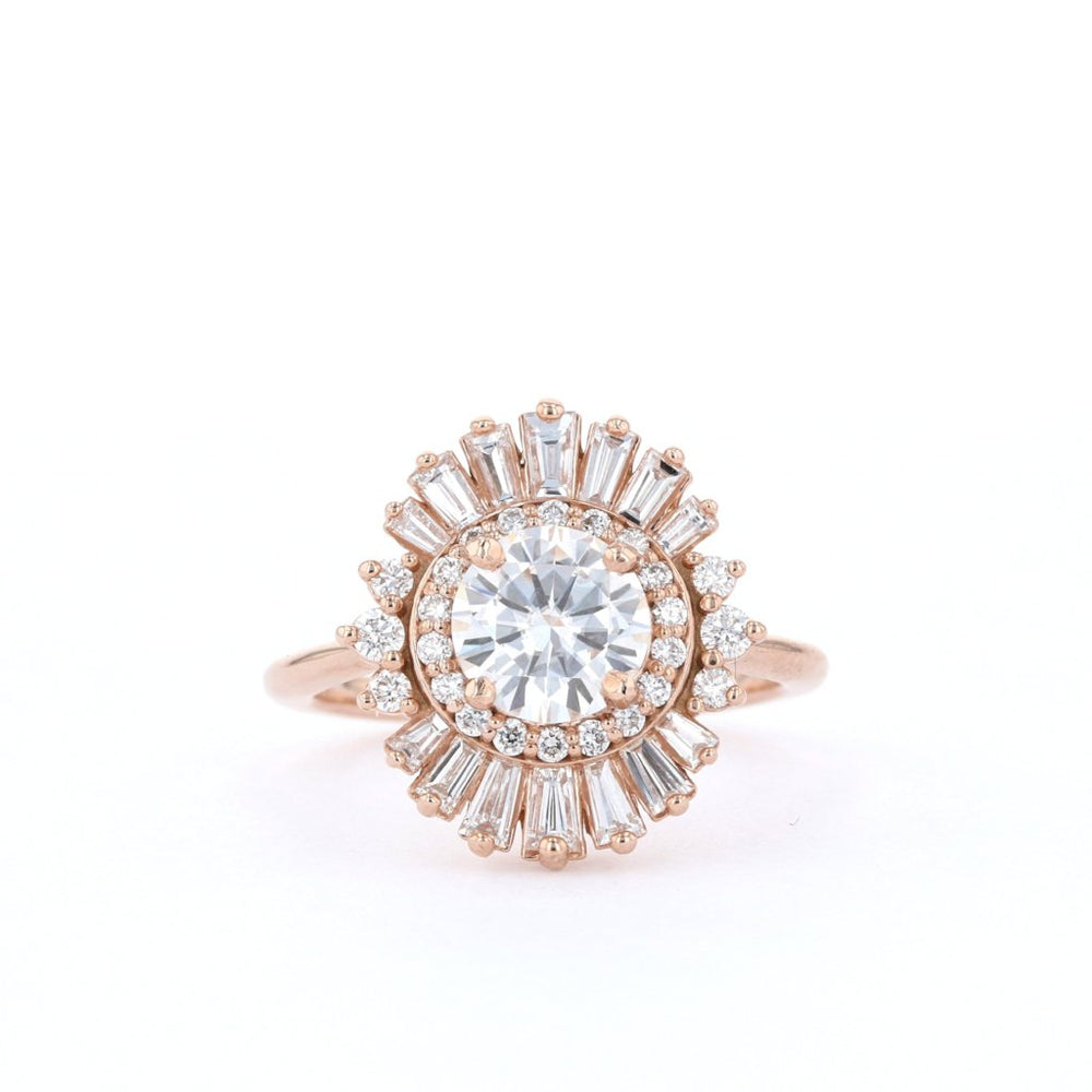 1.0CT Round Moissanite Halo Cluster Diamond Engagement Ring