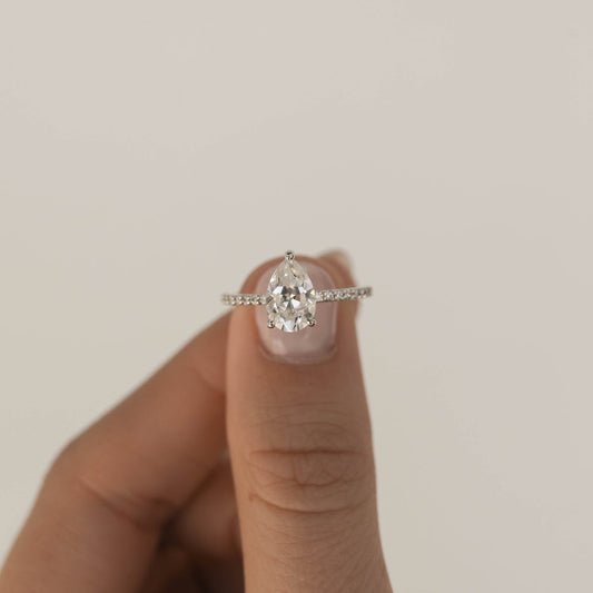 1.25CT Pear Cut Pave Moissanite Diamond Engagement Ring