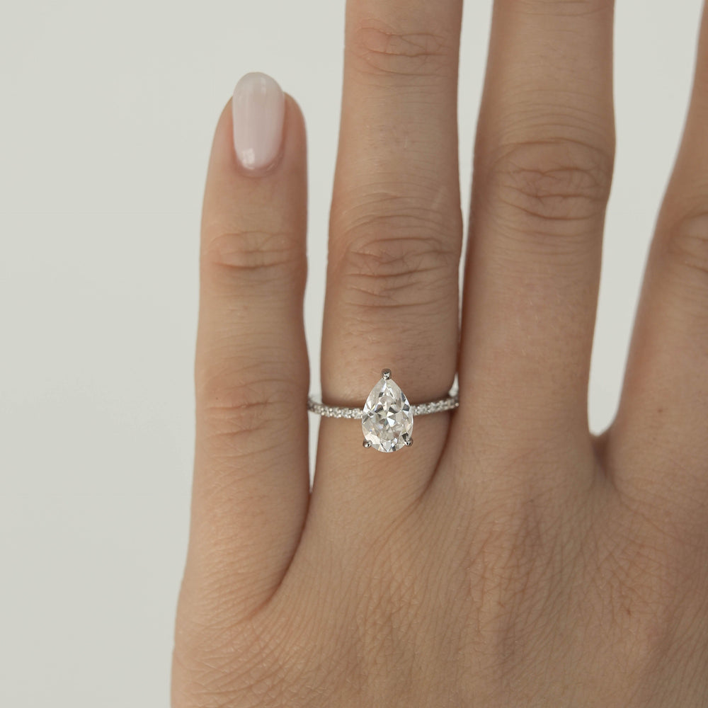 1.25CT Pear Cut Pave Moissanite Diamond Engagement Ring