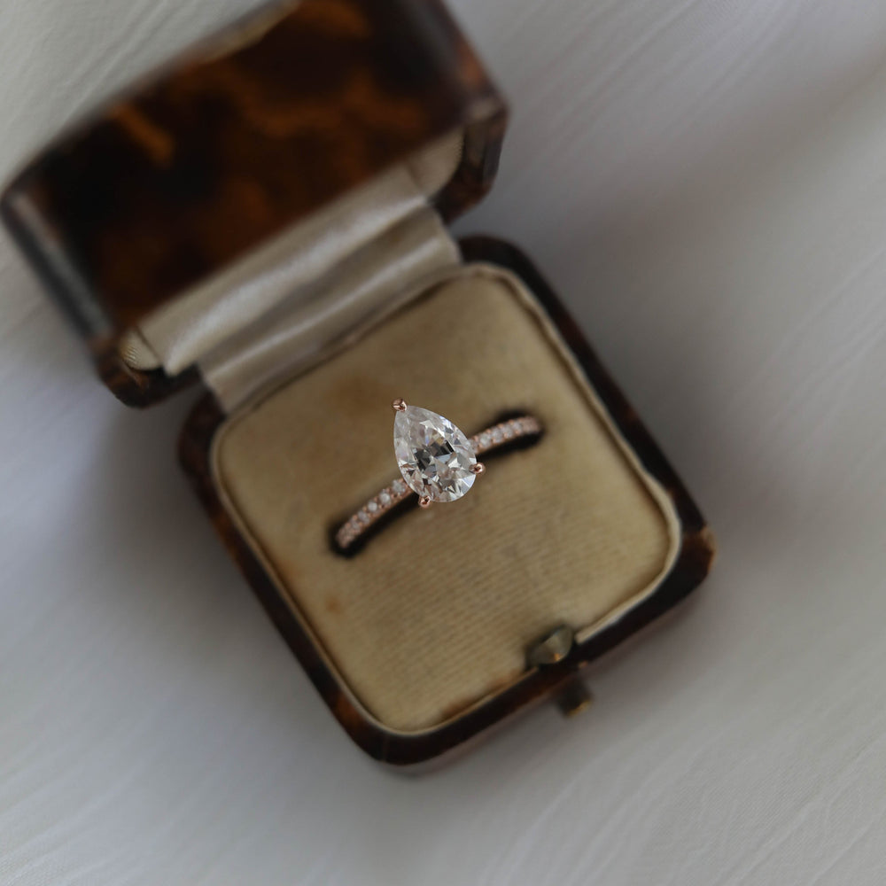 1.25CT Pear Cut Pave Moissanite Diamond Engagement Ring