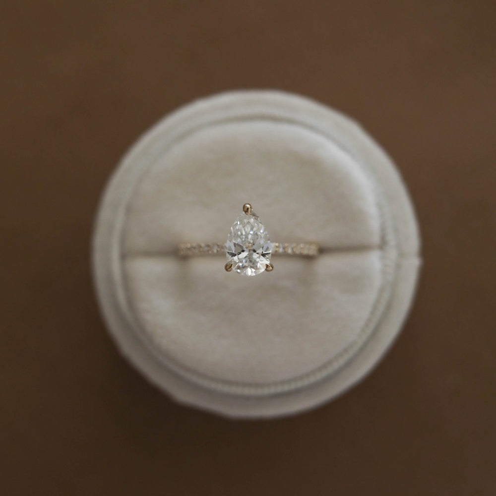 1.25CT Pear Cut Pave Moissanite Diamond Engagement Ring